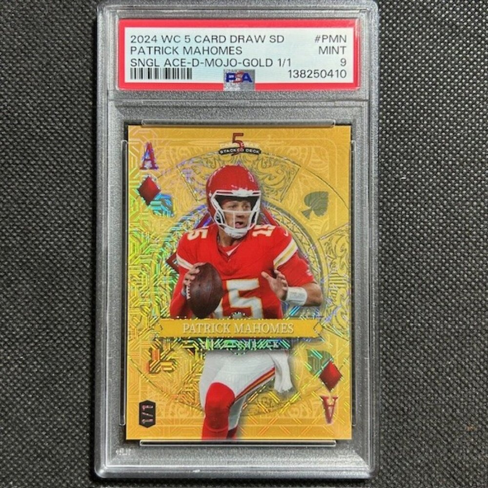 Patrick Mahomes 1/1 Gold Mojo Ace Diamonds 2024 5 Card Draw Wild Card PSA 9 Mint